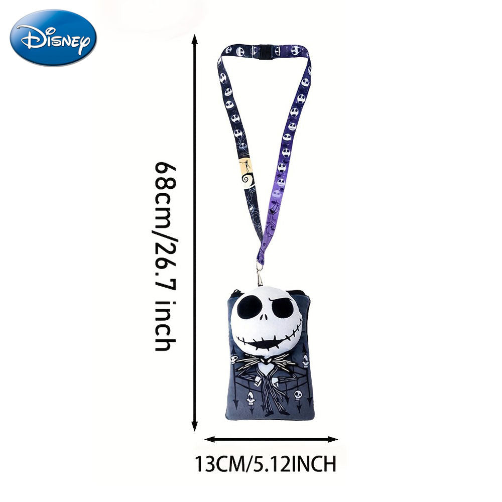 DISNEY 1 pièce Porte-cartes Jack Skellington en peluche L'étrange Noël de Monsieur Jack avec tour de cou, sous licence officielle, Accessoires de cosplay Ville d'Halloween