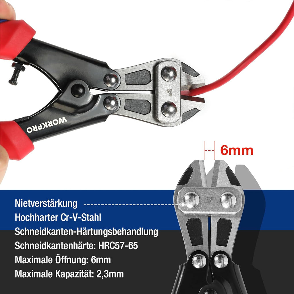 WORKPRO Mini Coupe-boulons 8 pouces 210 mm Coupe-câble En Cr-V