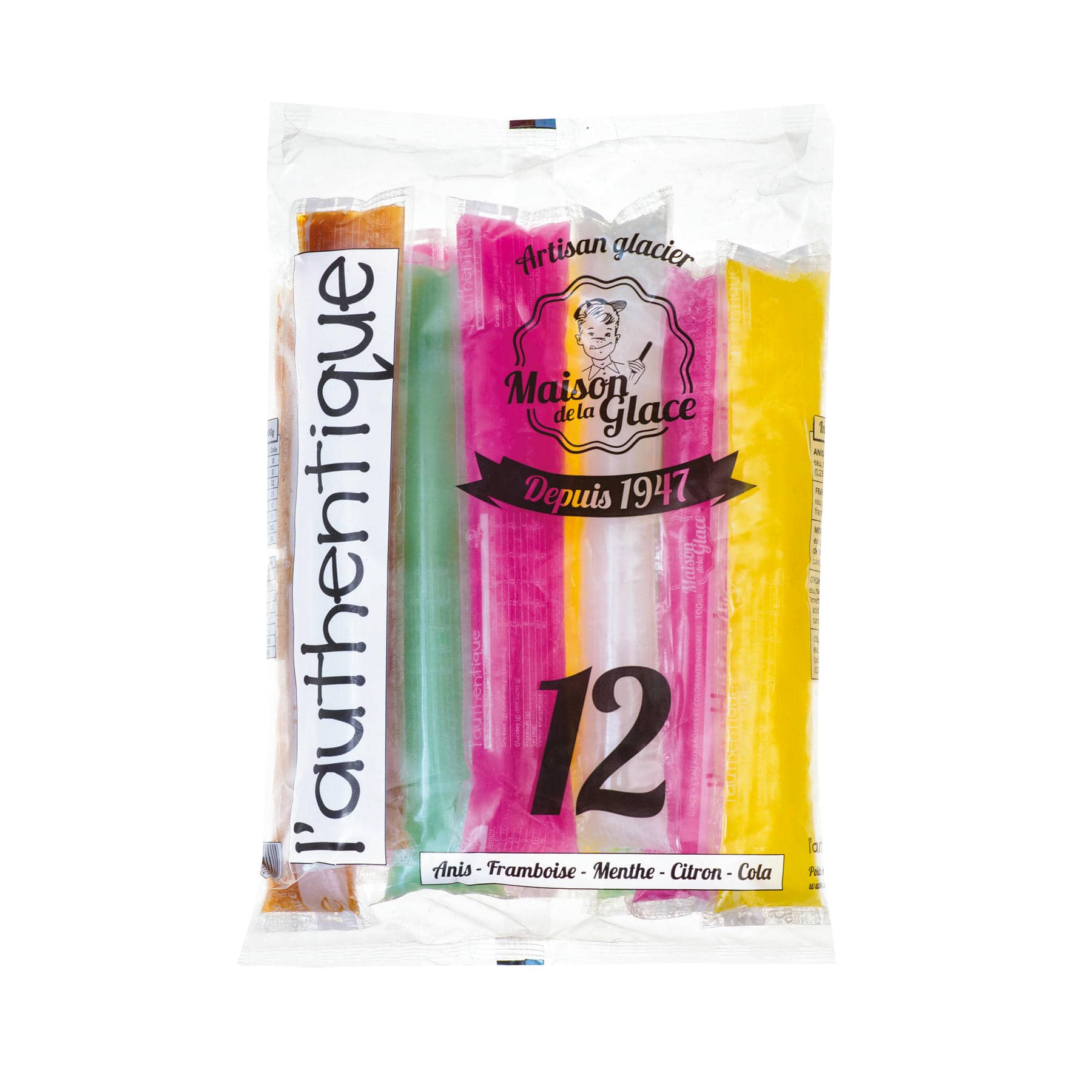 Maison de LA GLACE Tubes glacés à l'eau 5 saveurs - 12 pièces/1200 g