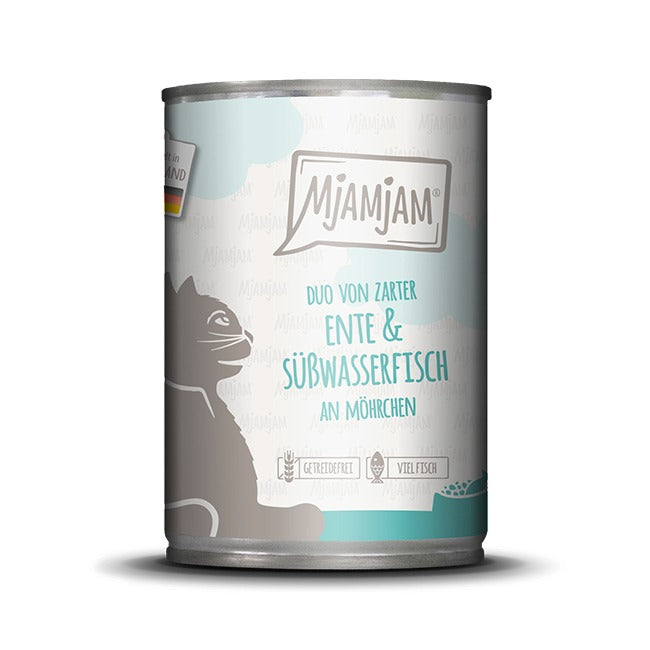 MjAMJAM Duo de nourriture humide pour chat canard poisson carotte 400 g