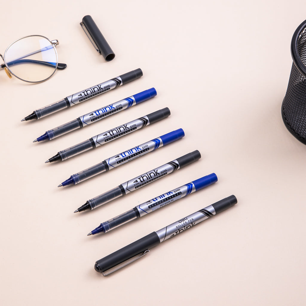 Deli Lot de 12 stylos noirs à encre gélifiée avec pointe de 0,7 mm