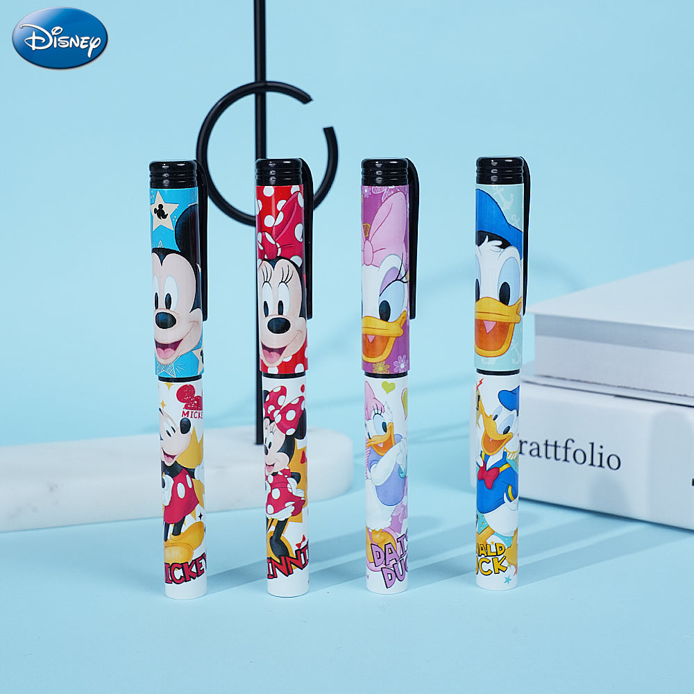 Disney Lot de 4 stylos à bille Mickey Mouse, Donald Duck, Minnie et Daisy sous licence officielle, Motifs de dessin animé mignons, Colorés et fluides, Cadeau de papeterie