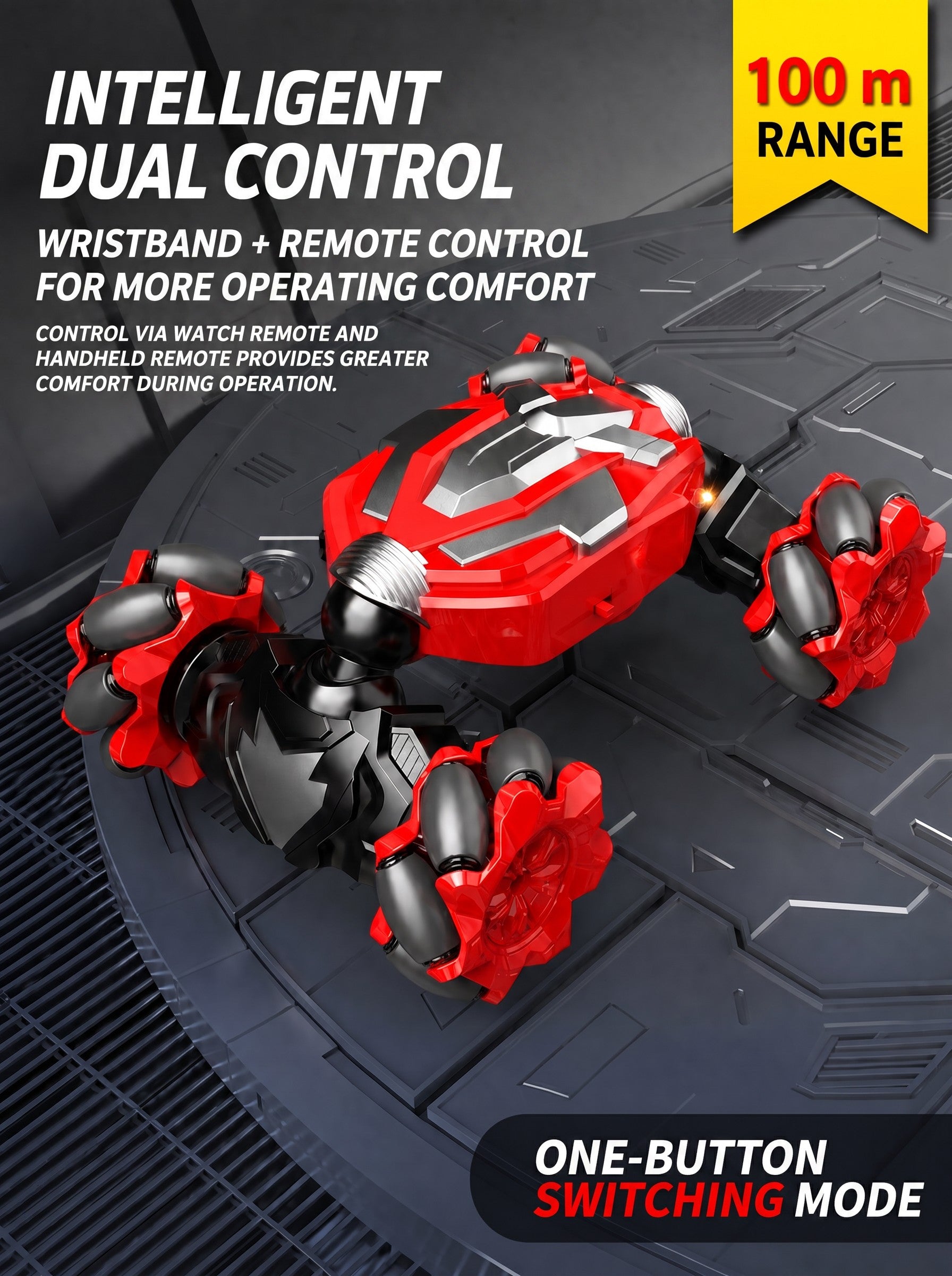 Voiture de Cascade RC Gestuelle 4WD 26cm, Véhicule Monstre Transformable de Montagne de Plein Air Double Contrôle 2,4 g, Cadeau de Loisirs pour Garçons et Filles à Partir de 8 Ans, One Piece en Rouge