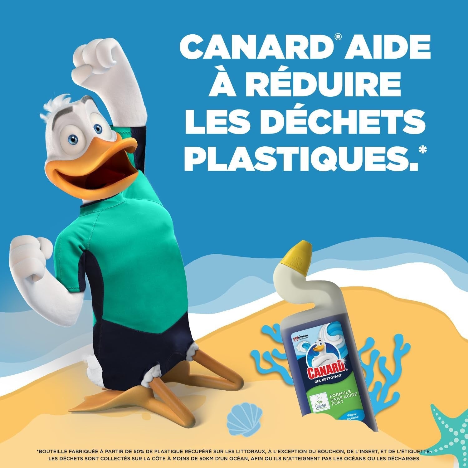 Canard WC Nettoyant Désinfectant pour Toilettes, Action Intense, sans Acide, Marine, 750 ml
