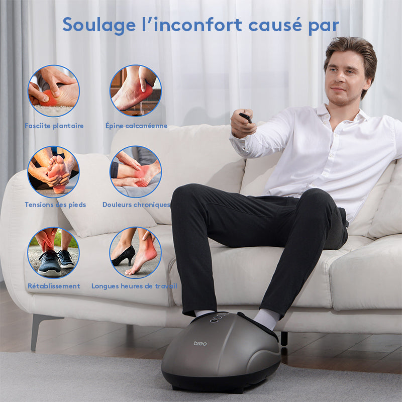 breo Appareil de massage des pieds chauffant, Pétrissage en profondeur, Massage shiatsu, Relaxation, Soulagement douleurs aux pieds, Fasciite plantaire