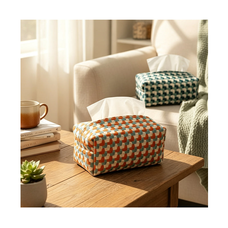 JORDAN&JUDY Porte-mouchoirs en tissu 2 pièces, boîte à mouchoirs pour la maison et le salon, vert et orange