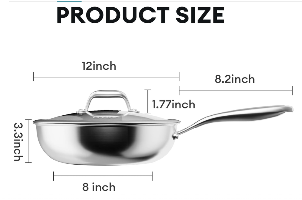Wok antiadhésif en acier inoxydable à triple couche 30 cm