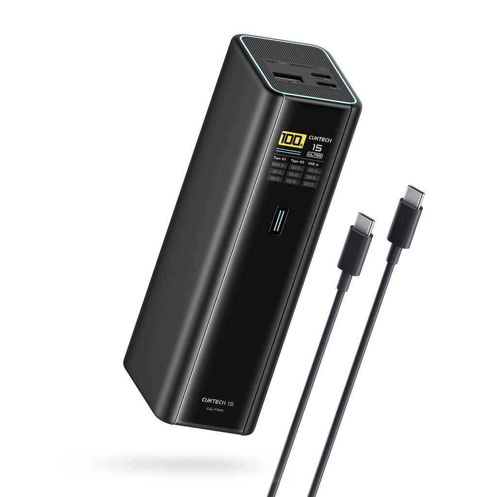 CUKTECH 15 Batterie externe, 20 000 mAh, 140 W, chargeur pour ordinateur portable, chargeur USB-C 3 ports, charge rapide PD3.1, PB200U, Noir