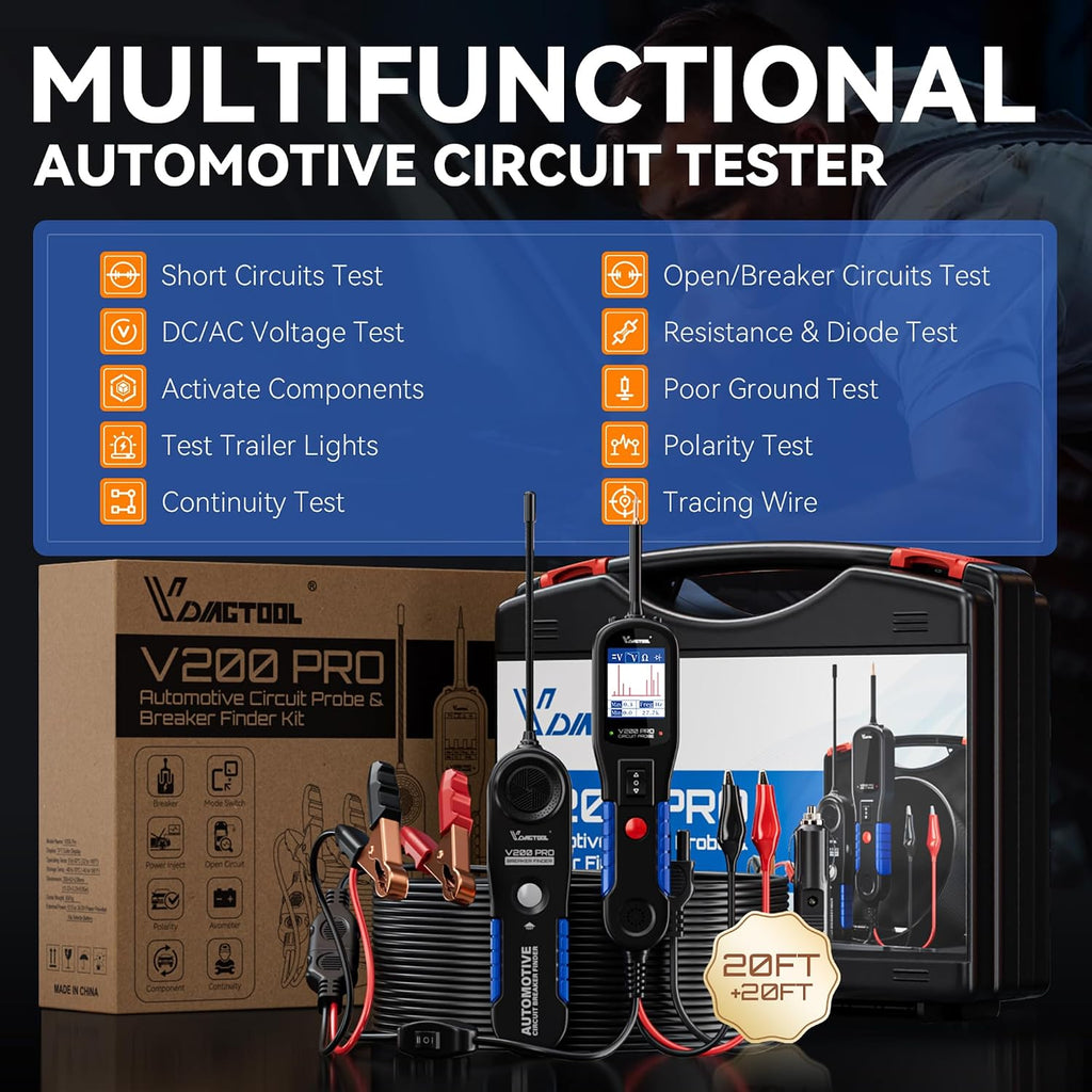 V200 Pro Testeur de Circuit Automobile, Testeur de Sonde de Circuit d'Alimentation Outil de Localisation de Disjoncteur