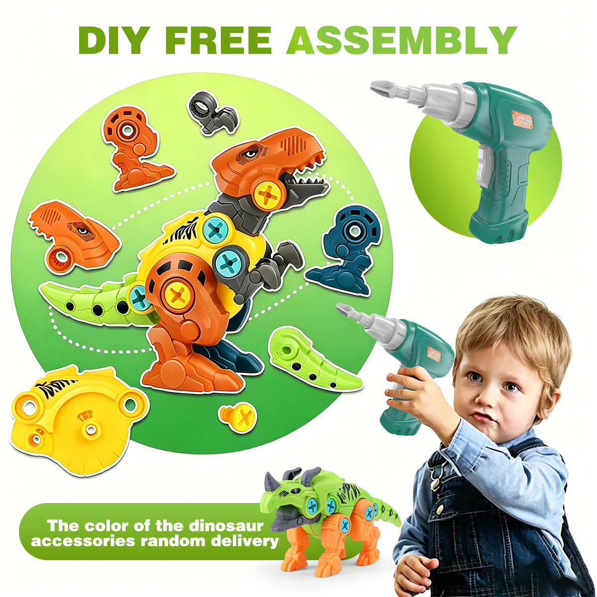Jouets de dinosaures à démonter pour enfants avec boîte de rangement Set de construction DIY perceuse électrique Éducatif STEM pour garçons et filles 3 ans et plus