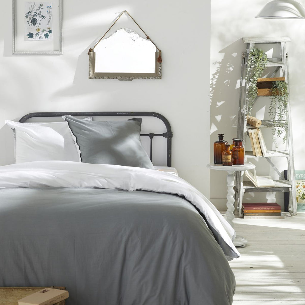 TODAY Parure de lit en coton 57 fils Cappuccino craie, grand lit, gris foncé/Cappuccino craie