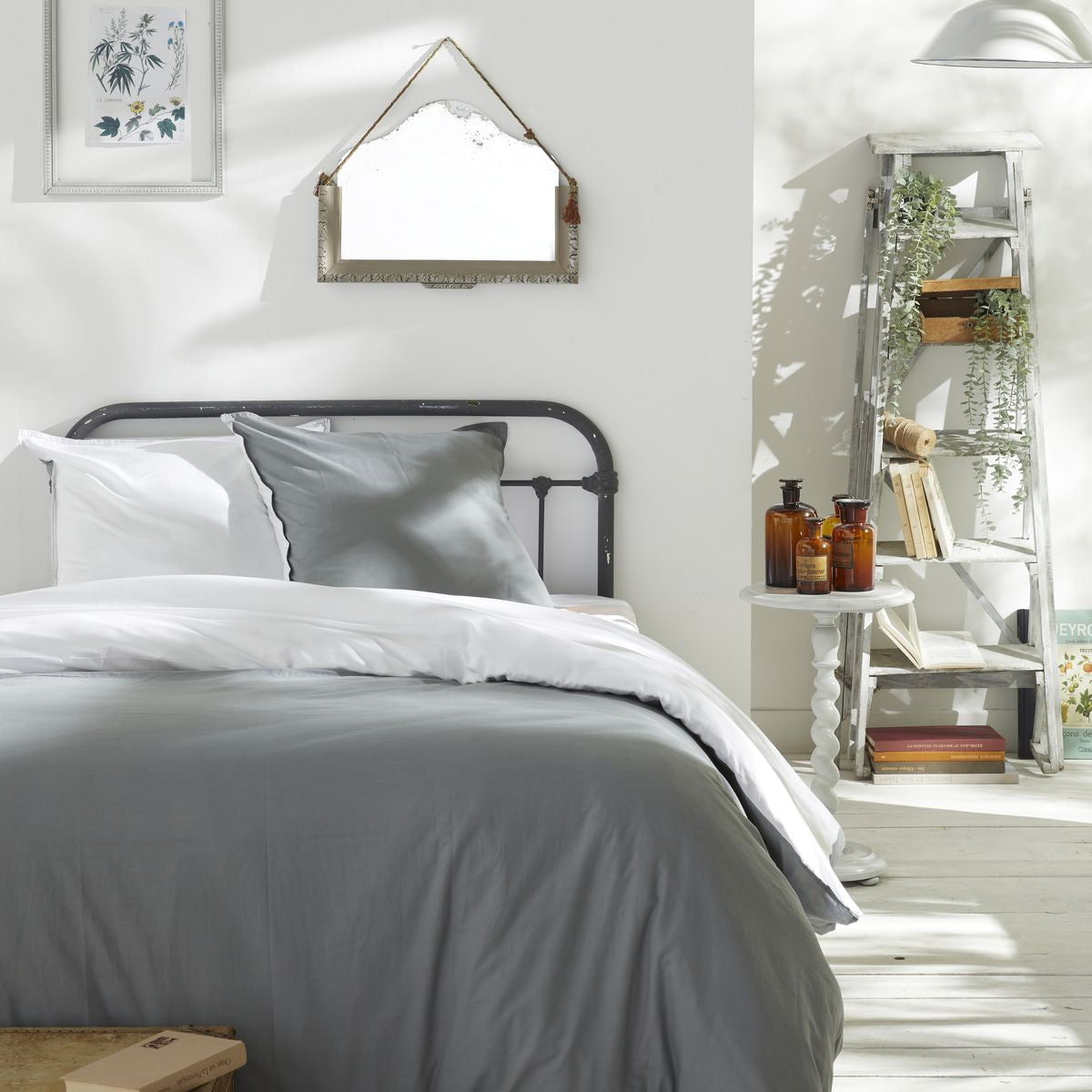 TODAY Parure de lit en coton 57 fils Cappuccino craie, grand lit, gris foncé/Cappuccino craie