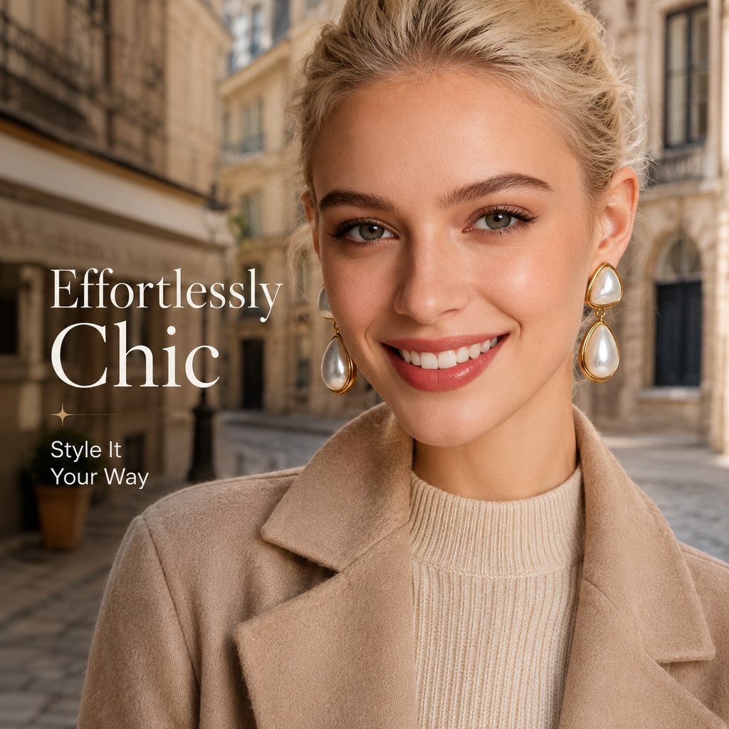 VoxorAI Boucles d’oreilles pendantes françaises dorées à perle goutte d’eau, Manchettes d’oreille, Clous d’oreilles, Toutes saisons