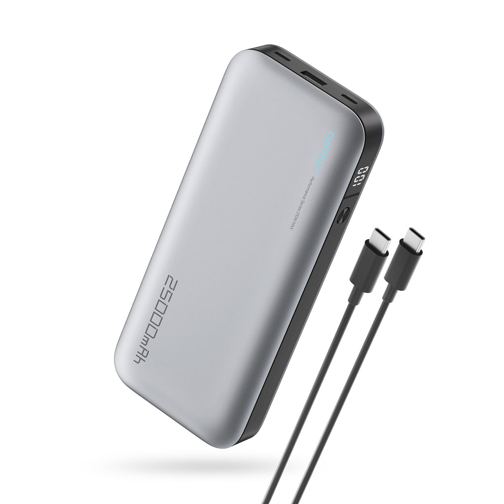 CUKTECH Batterie externe 25000mAh 120W, 2 ports USB-C + 1 port USB-A, pour ordinateur portable et téléphones, PB250, Gris