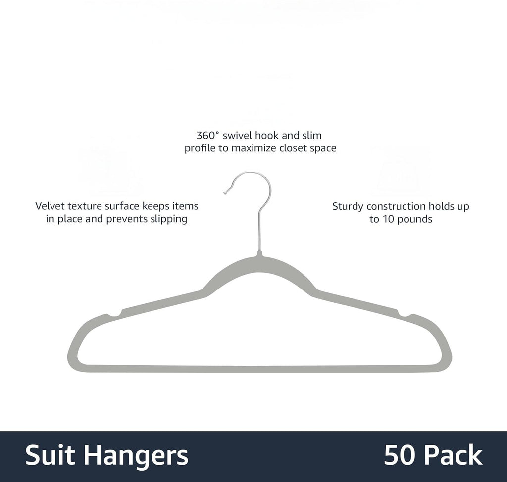 ANQI Lot de 50 cintres en velours antidérapants - Gris/argent