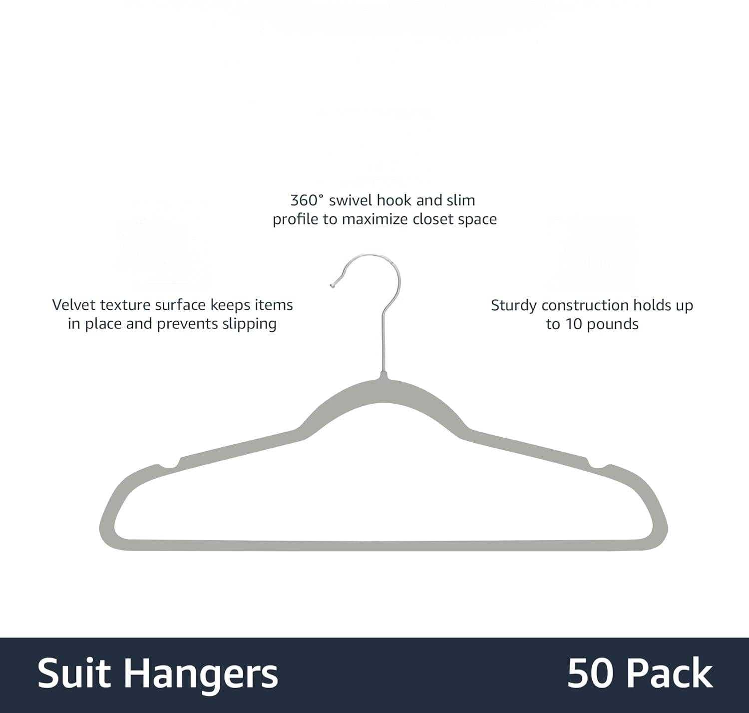 ANQI Lot de 50 cintres en velours antidérapants - Gris/argent
