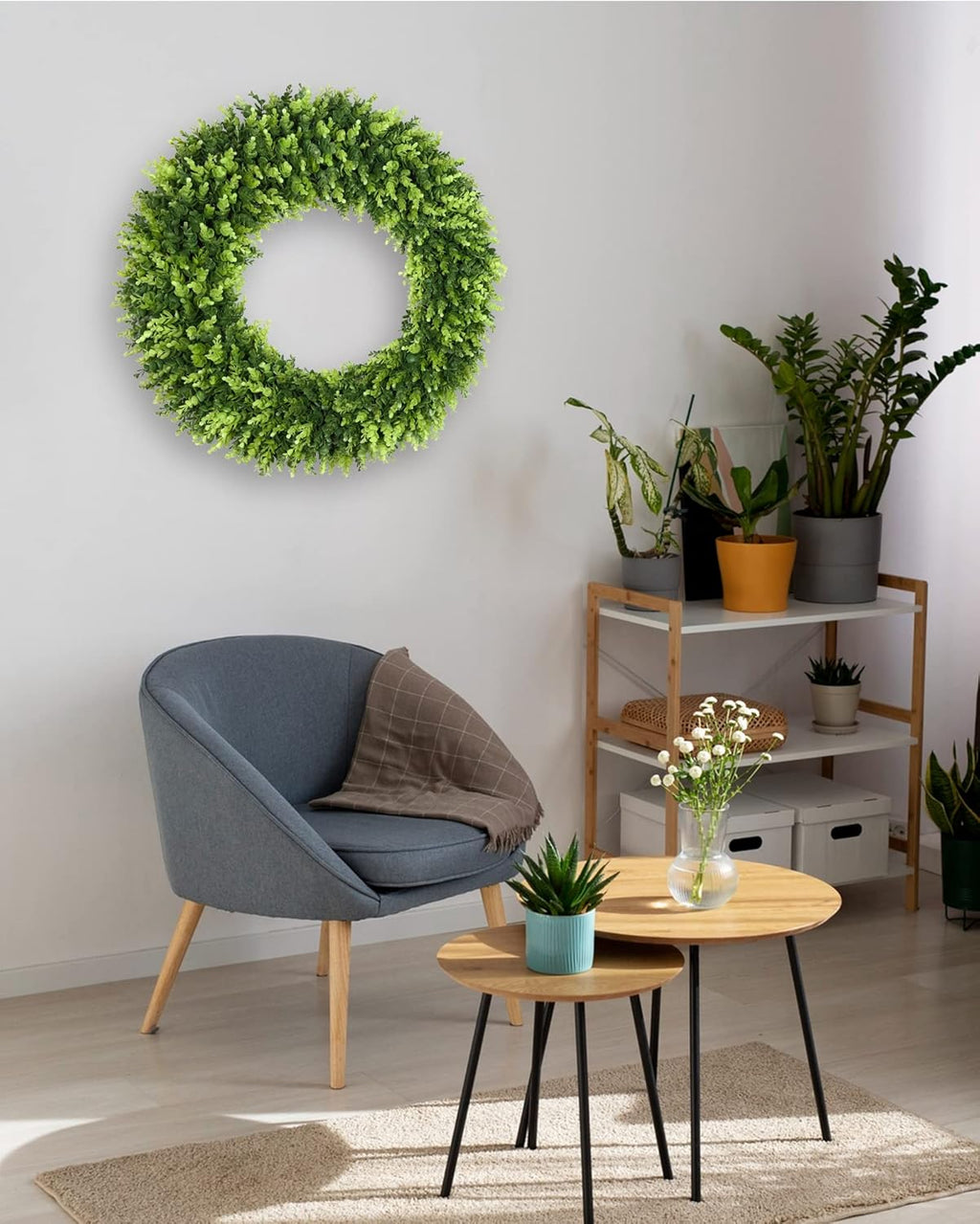 DDHS Couronne de buis 32 pouces, Grande couronne d'été artificielle pour porte d'entrée avec tissu jaune à façonner soi-même, Couronne de printemps ou d'été à suspendre dans boutique