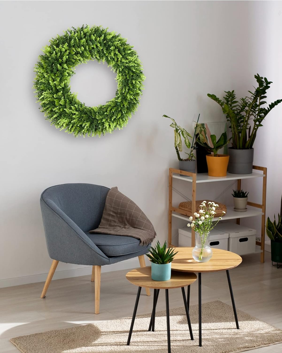 DDHS Couronne de buis 32 pouces, Grande couronne d'été artificielle pour porte d'entrée avec tissu jaune à façonner soi-même, Couronne de printemps ou d'été à suspendre dans boutique