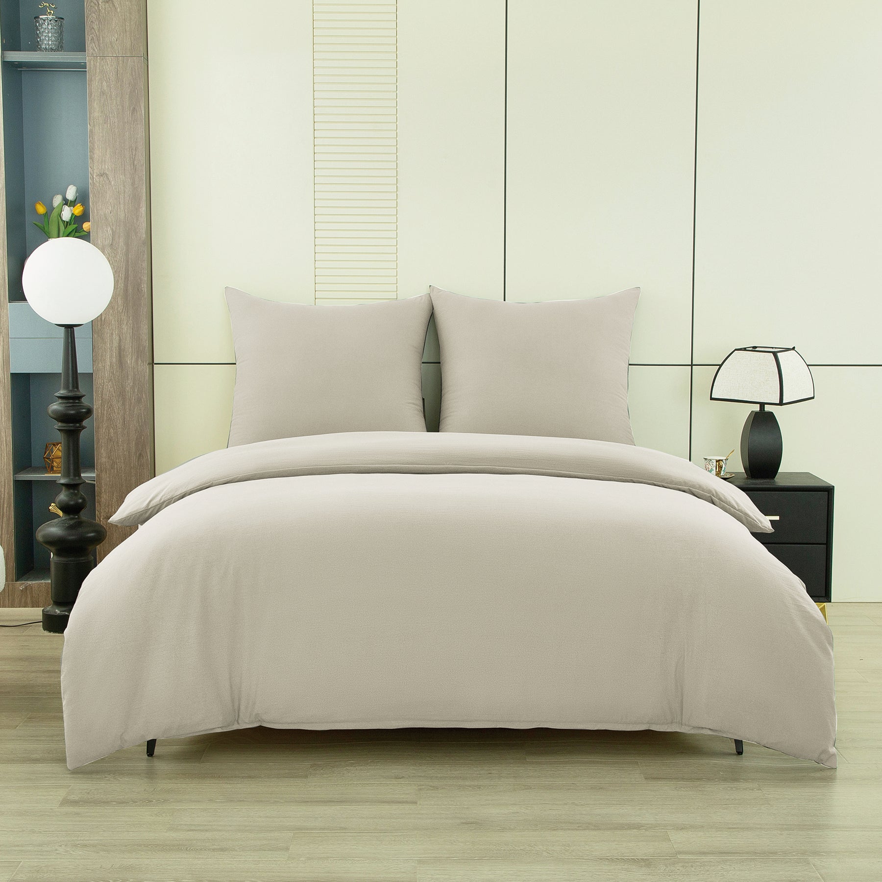 Ensemble housse de couette et taies d'oreiller en coton imitation lavé, coloris naturel, 200 x 220 cm + 80 x 80 cm x 2