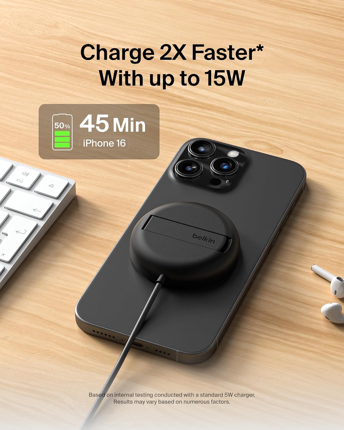 Belkin Station de charge sans fil 15 W certifiée Qi2 et compatible MagSafe - Noir