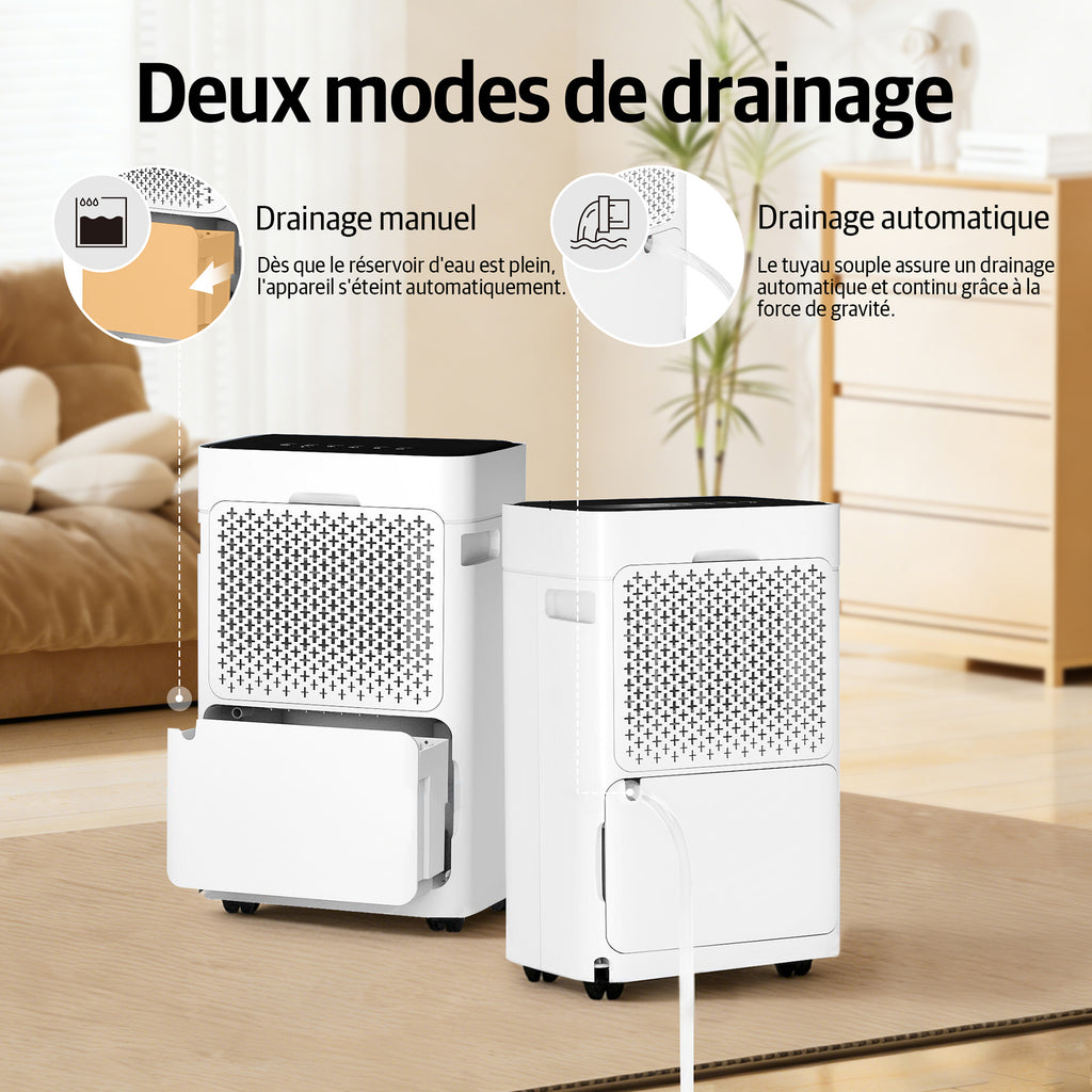 TRULIVA Déshumidificateur 25 L/jour avec séchage du linge, dégivrage automatique, R290, réservoir de 2,8 L et tuyau d’évacuation en continu, pour la maison, les sous-sols