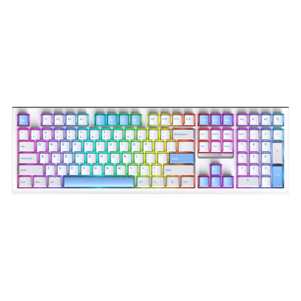 Siukie PL108W Clavier mécanique 108 touches, interrupteur détachable, 3 modes RGB, blanc