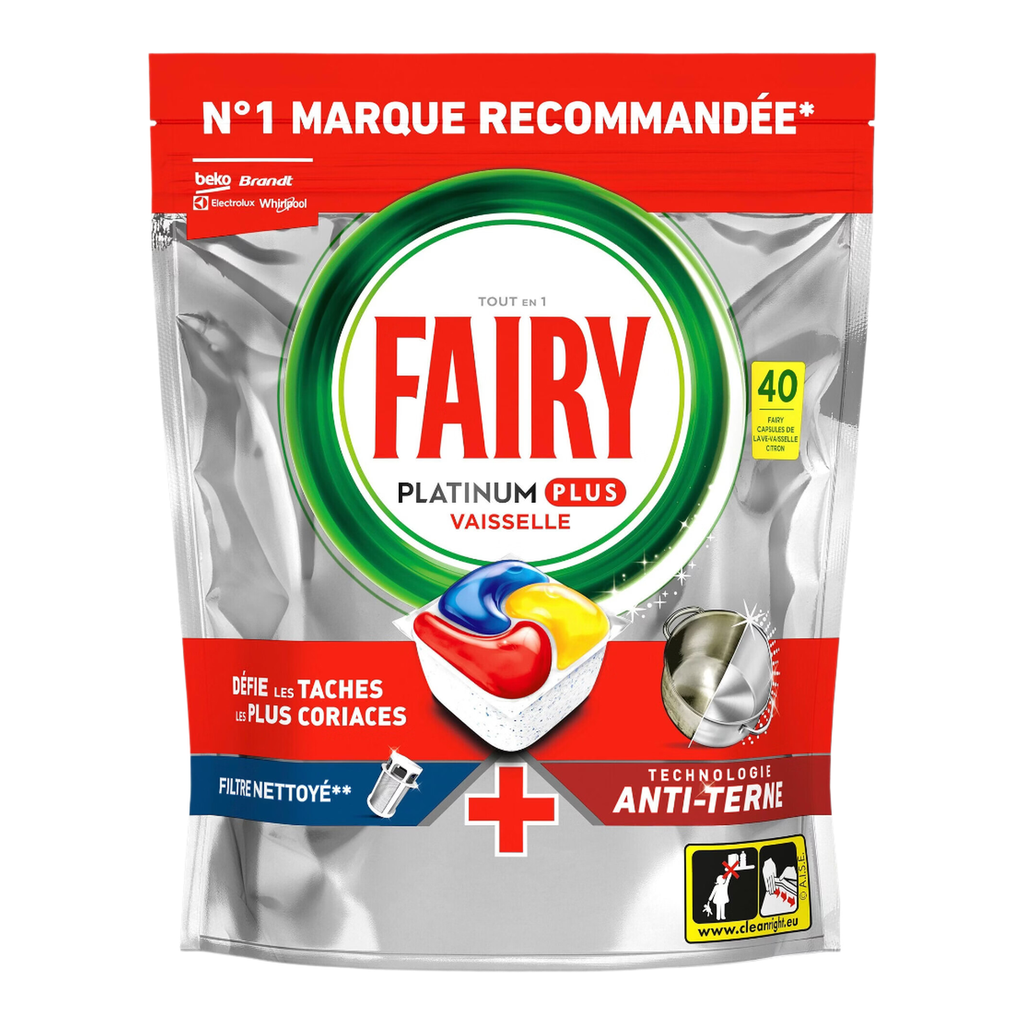 Fairy Platinum Plus Lot de 40 tablettes lave-vaisselle parfum citron