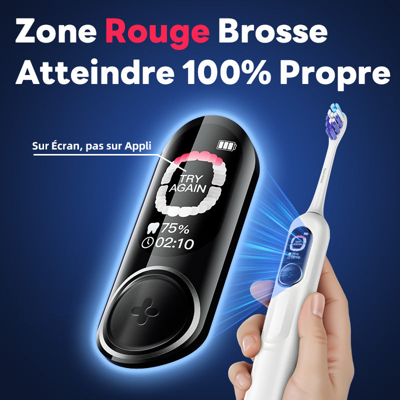 saky Pro Brosse à dents électrique sonique familiale G5S Blanc avec écran intelligent IA pour adultes et enfants | Autonomie 150 jours, carte de brossage en temps réel | Mode blanchiment, minuterie 3 min, étui de voyage