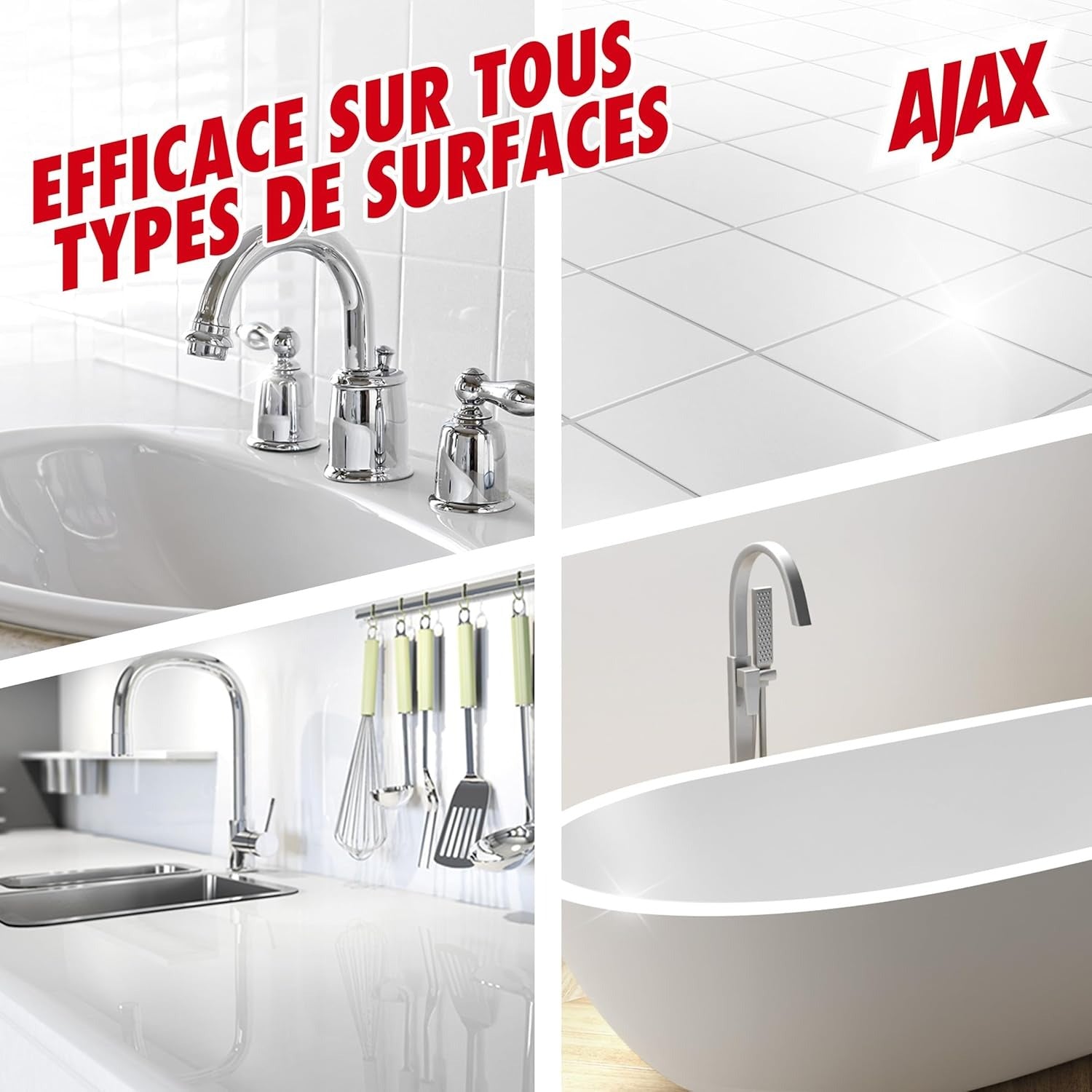 AJAX Nettoyant multi-usages 5 actions nettoyantes efficace à l'eau froide Brise Fraîche 1,5 L