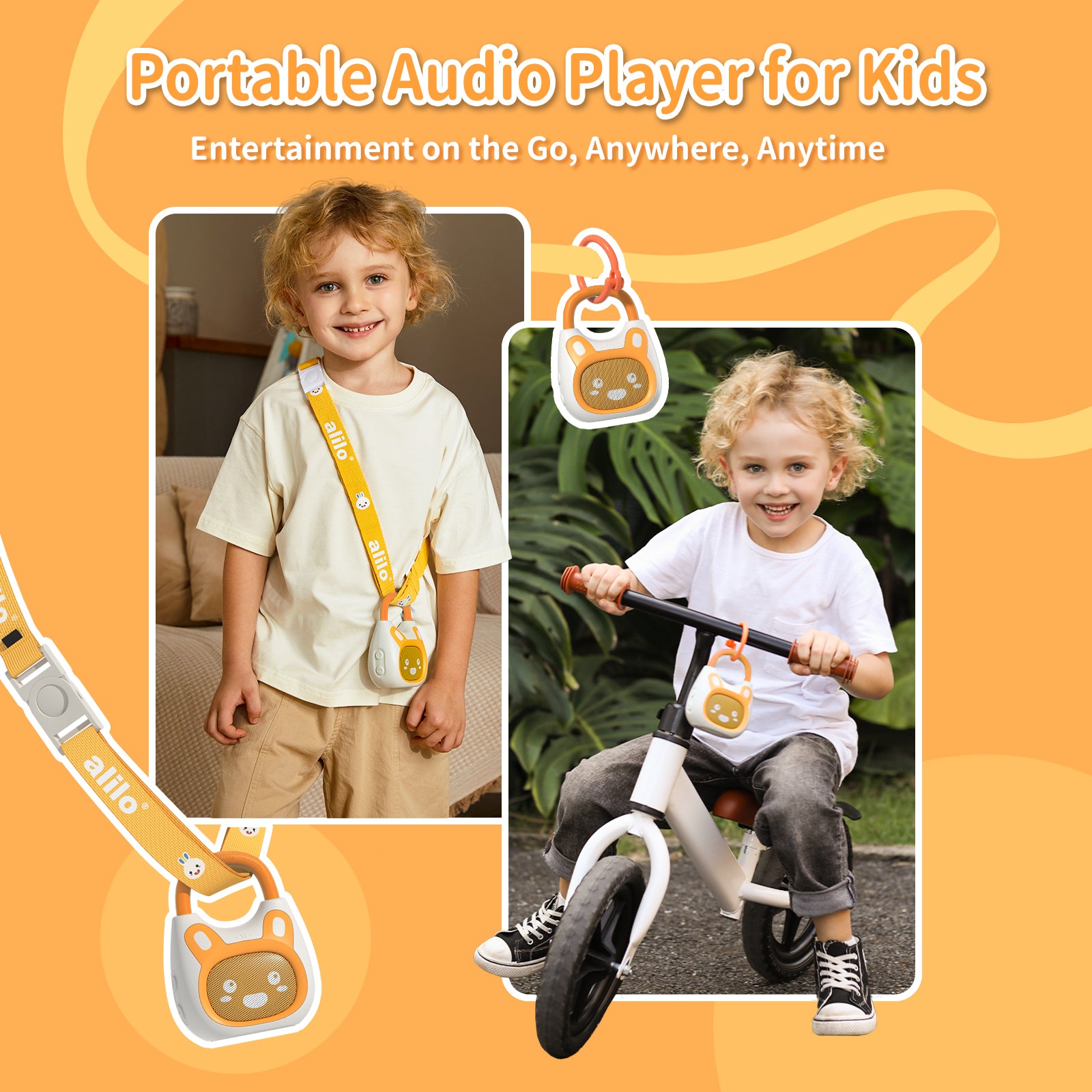 alilo Lecteur de Musique Portable pour Enfants Pocket Bunny, Jouet Musical pour Tout-Petits 1-3-5 Ans, Préchargé avec 120+ Histoires/Musiques/Berceuses/Bruit Blanc, Son Haute Fidélité, Enceinte Bluetooth de Voyage (avec Sangle et Anneau)