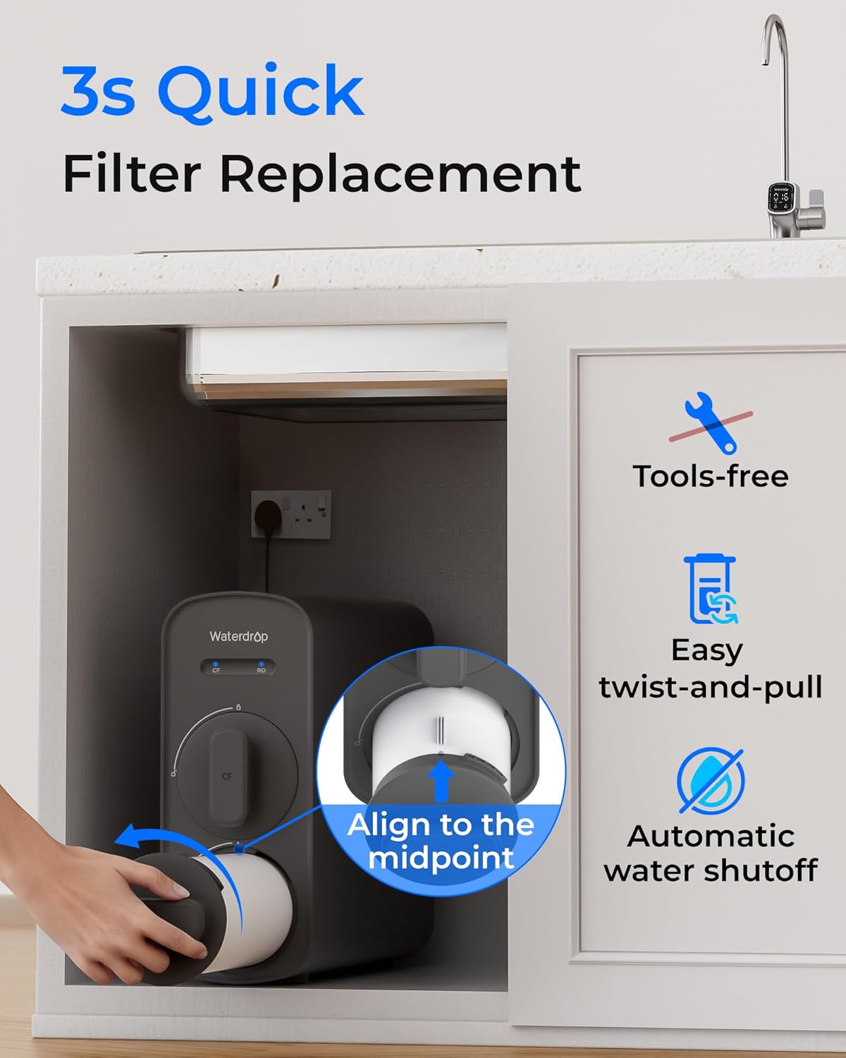 Cartouche de Filtre de Remplacement Waterdrop WD-G5P700A-CF pour Système d’Osmose Inverse Sous Évier WD-G5P700A – Durée de Vie 6 Mois