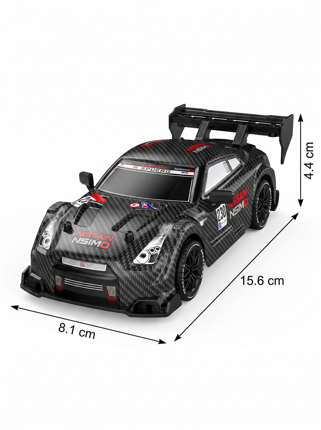 Voiture de Drift RC 4WD GTR 1:24, Vitesse Proportionnelle 2,4 g, Pneus à Double Montage, Châssis à Absorption des Chocs, Jouet de Course Intérieur pour 8 Ans et Plus, One Piece en Noir