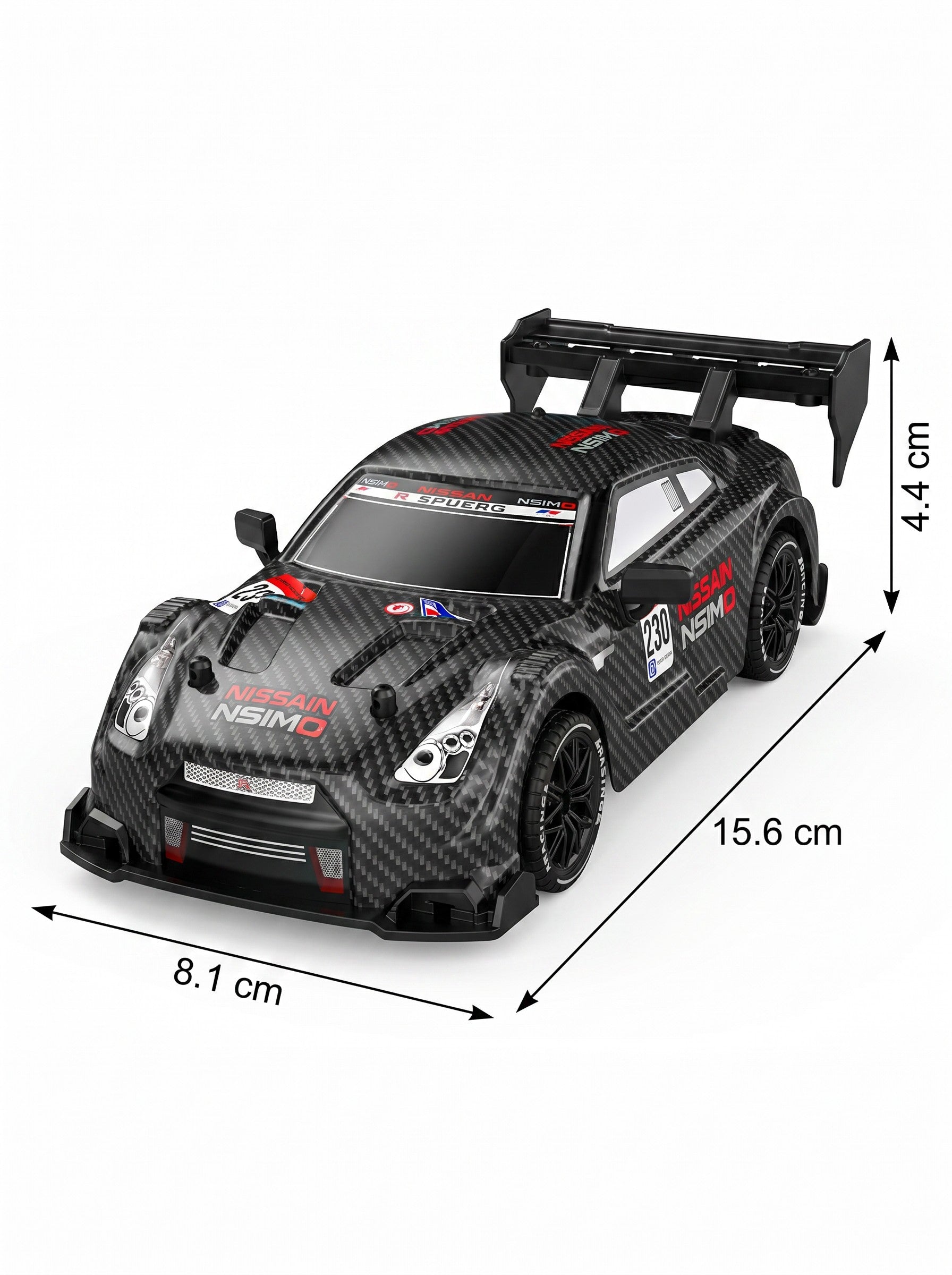Voiture de Drift RC 4WD GTR 1:24, Vitesse Proportionnelle 2,4 g, Pneus à Double Montage, Châssis à Absorption des Chocs, Jouet de Course Intérieur pour 8 Ans et Plus, One Piece en Noir