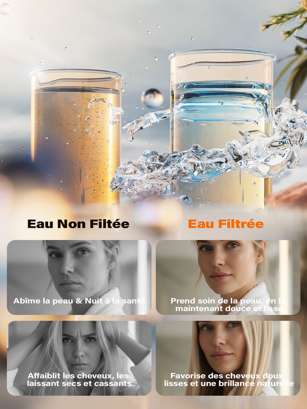 Cobbe pommeau de douche économe en eau optimisé pour l'eau dure avec filtration à 20 étapes, 6 modes de jet haute pression, filtre anticalcaire (noir)