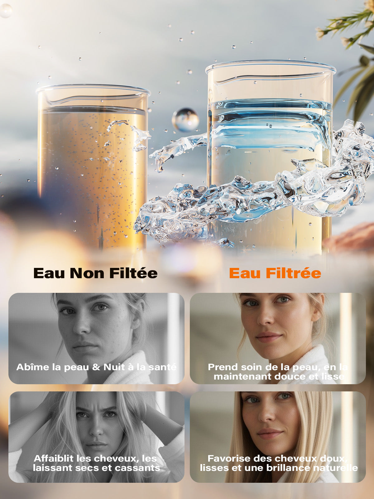 Cobbe pommeau de douche économe en eau optimisé pour l'eau dure avec filtration à 20 étapes, 6 modes de jet haute pression, filtre anticalcaire (noir)