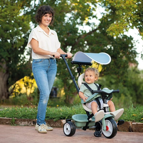 Smoby Life - Tricycle Baby Balade - Evolutif 3 en 1 - Poignée Parentale Réglable - Frein de Parking - Pare Soleil Anti-UV - Matière Recyclée - A Partir de 10 Mois Jusqu'à 3 Ans - Fabrication Espagnole