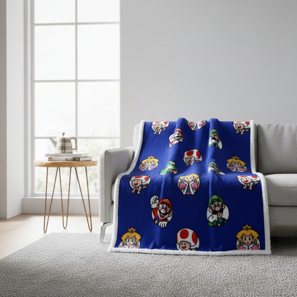 WT&T Couverture sherpa Mario, Yoshi, Peach - 100 x 150 cm