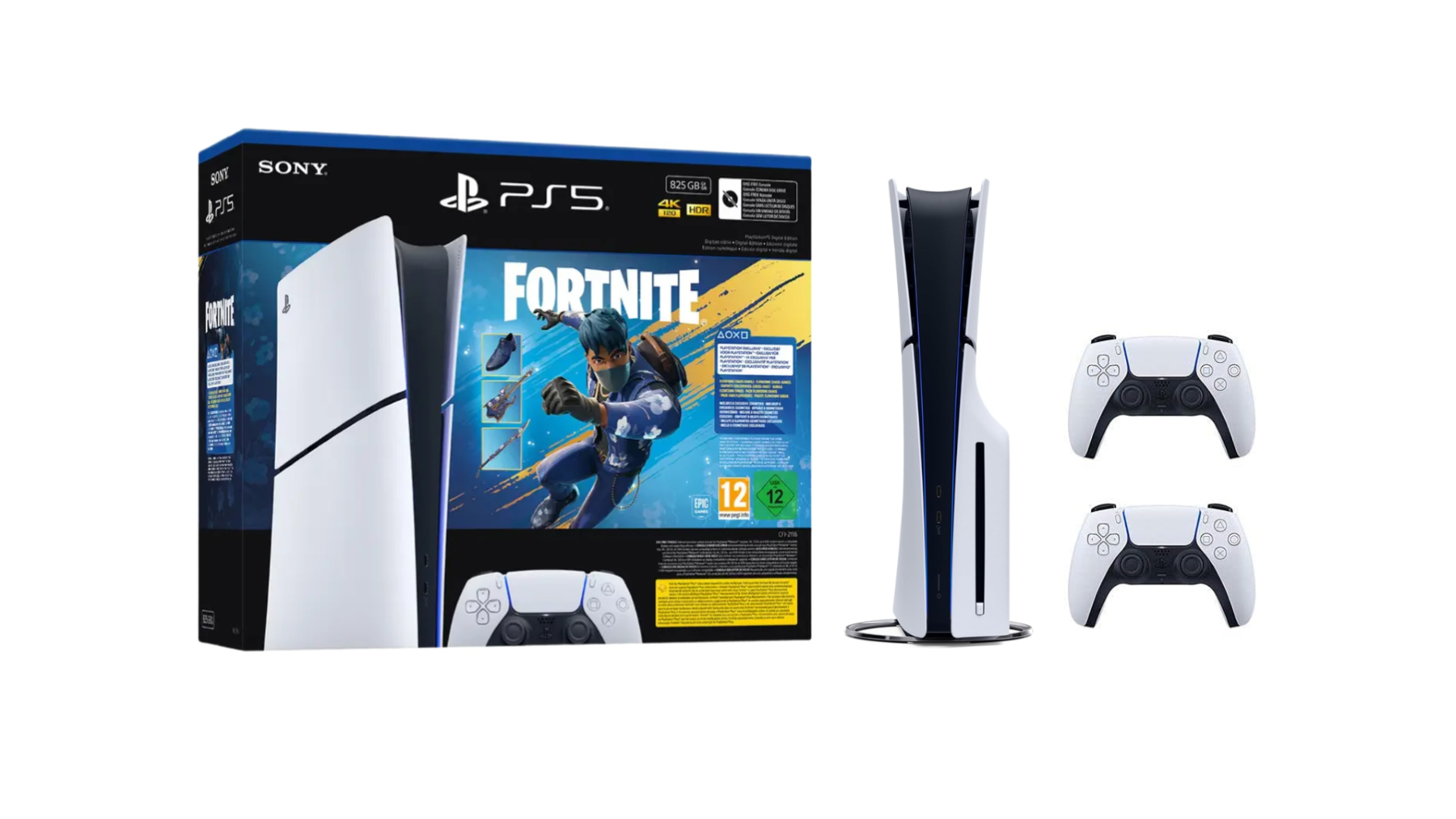 Sony PlayStation Bundle : Console Slim Standard avec manette sans fil DualSense - Blanc - Édition limitée Fortnite Flowering Chaos - Version UE + Manette sans fil DualSense - Blanc