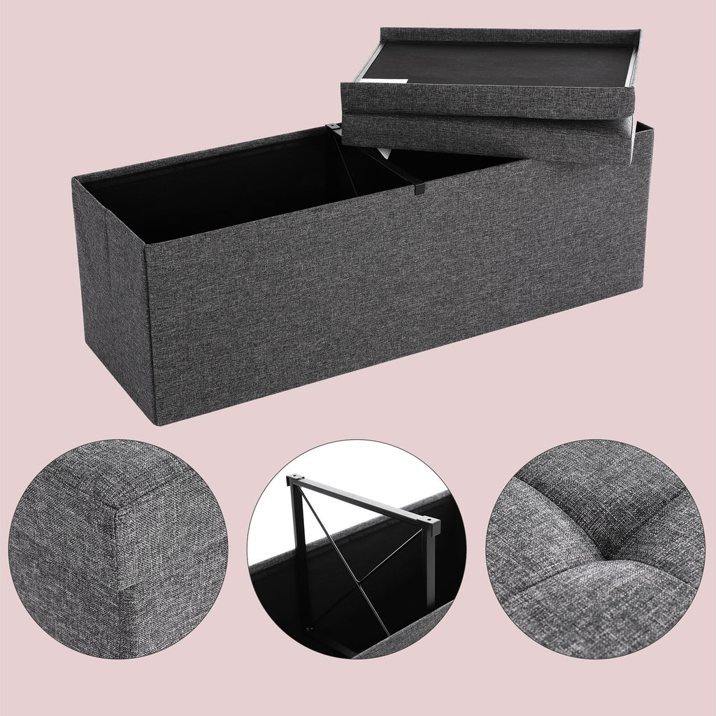JOYFURNOS Banc de rangement pliable avec couvercle – Gris Ardoise, 38 x 110 x 38 cm, bo?te de rangement, supporte jusqu'à 300 kg – idéal pour l'entrée, le salon ou la chambre