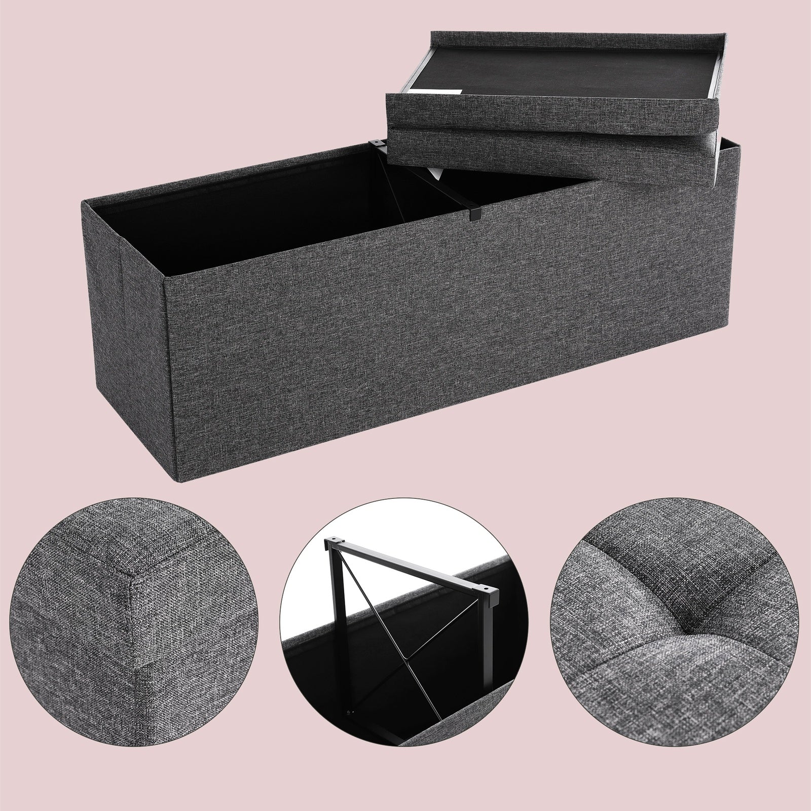 JOYFURNOS Banc de rangement pliable avec couvercle – Gris Ardoise, 38 x 110 x 38 cm, bo?te de rangement, supporte jusqu'à 300 kg – idéal pour l'entrée, le salon ou la chambre