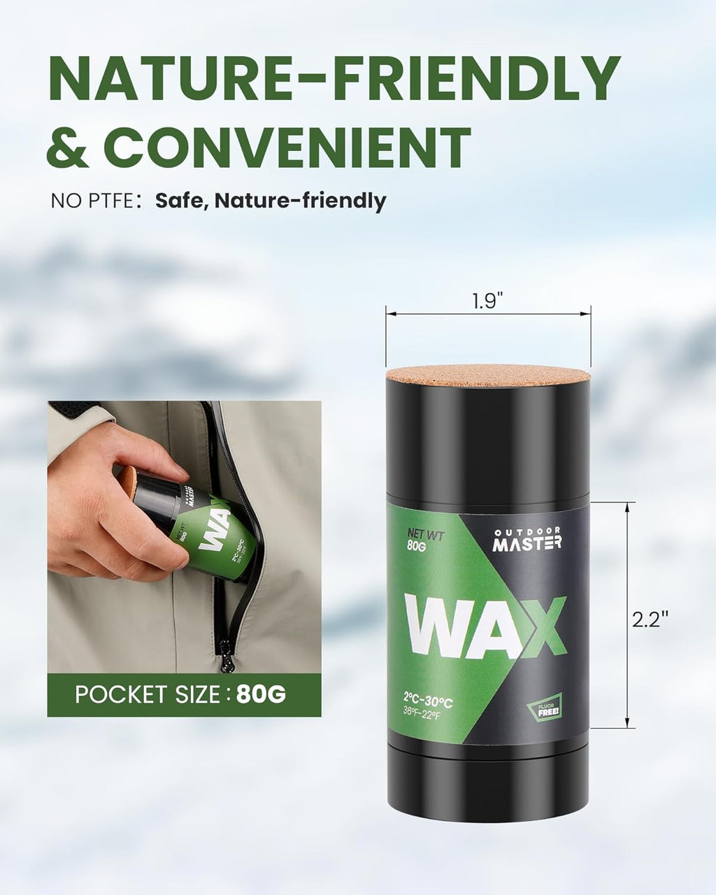 OutdoorMaster Cire de ski et snowboard Update Rub-on, universelle et portable, 80 g