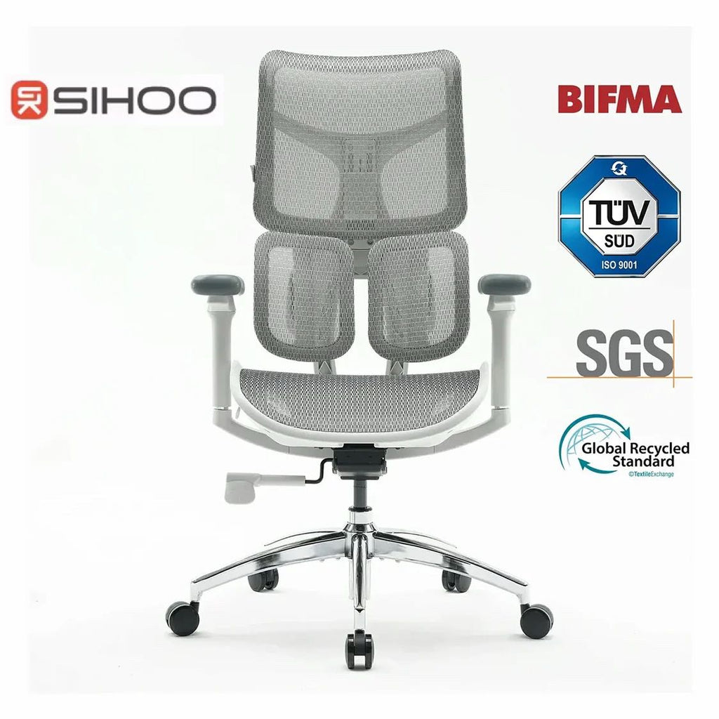 SIHOO Doro S100 Chaise de bureau ergonomique avec double soutien lombaire dynamique, dossier réglable sur 5 positions, accoudoirs coordonnés 4D, angle d’inclinaison max. 135°