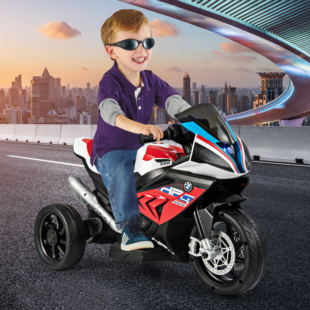 Moto électrique 6 V avec musique et phare avant, moto tricycle, dimensions 82,5 × 42 × 54 cm, rouge