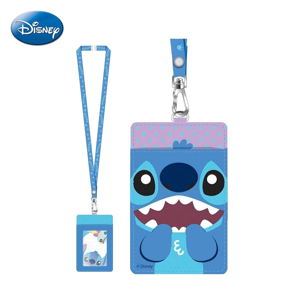 Disney Porte-badge avec tour de cou Stitch sous licence officielle motif Stitch souriant à pois Roses 1 pièce