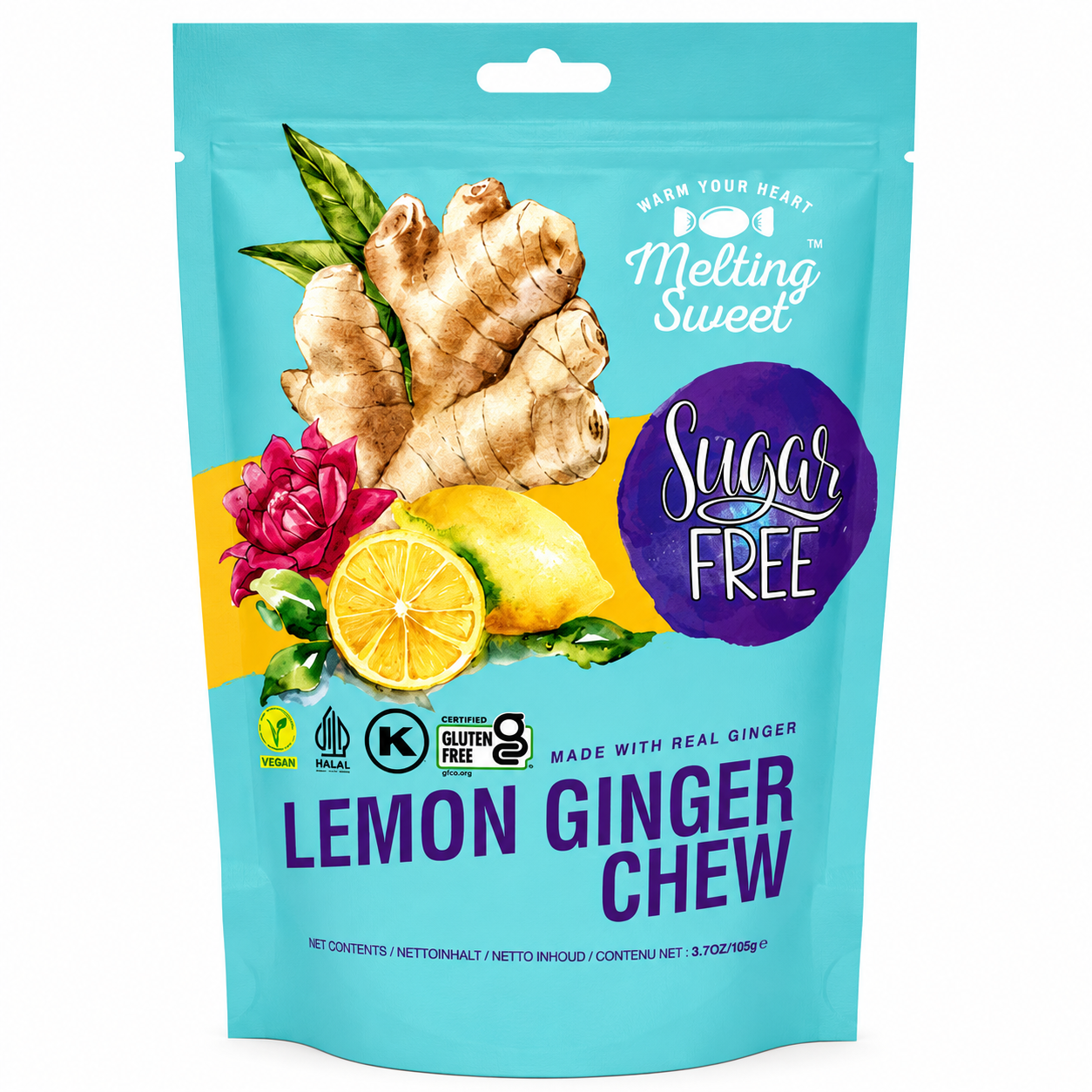 MELTING SWEET Bonbons à mâcher citron gingembre (sans sucre) 105 g