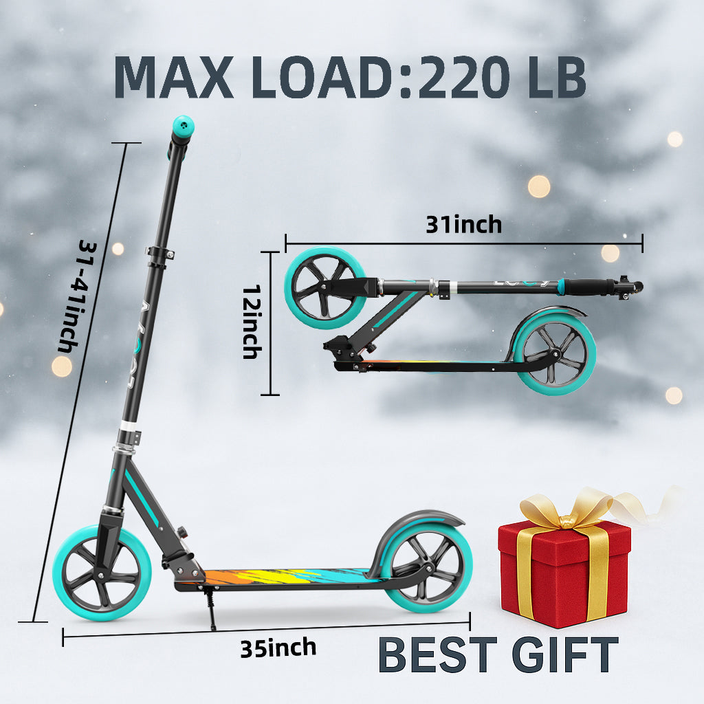 LEEYV Trottinette LY205, Trottinette pour enfants 6–12 ans et adultes, Charge maximale 100 kg, Hauteur réglable, Légère, 2 roues, Trottinette pliable pour enfants avec grandes roues de 205 mm