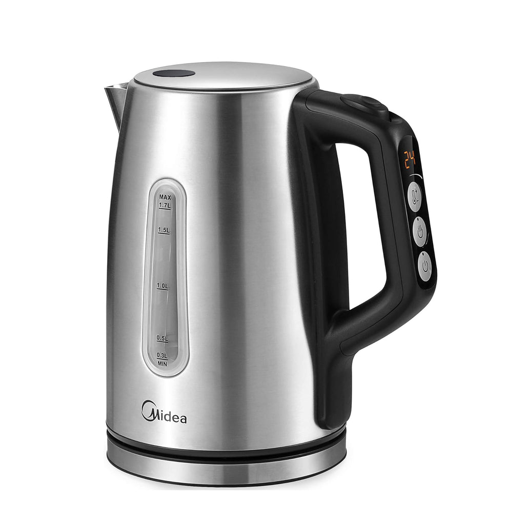 Midea Bouilloire électrique à réglage de température (40-60-70-80-90-100 °C), en acier inoxydable, 1,7 L, 2200 W, avec indicateur de niveau d’eau, fonction maintien au chaud
