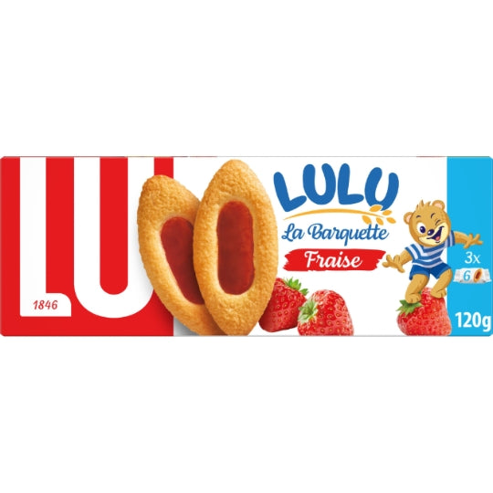 LU LULU BARQUETTE Biscuits Moelleux Nappés à la Fraise 120g