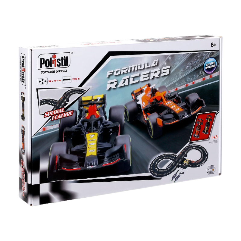 POLISTIL Circuit 2,22 m Piste de Formule 1 avec Pack de 2 Véhicules