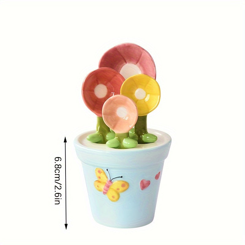 YumiPLUS Cuillères à motifs de fleurs mignonnes pour la pâtisserie, avec graduations en forme de pétale, Lot de 1